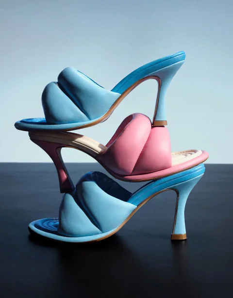 Blue and pink heel stack